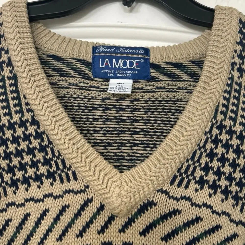 Vintage La Mode Pebble Beach Intarsia Sweater XL 90s Golf Coastal Grandpa Cotton